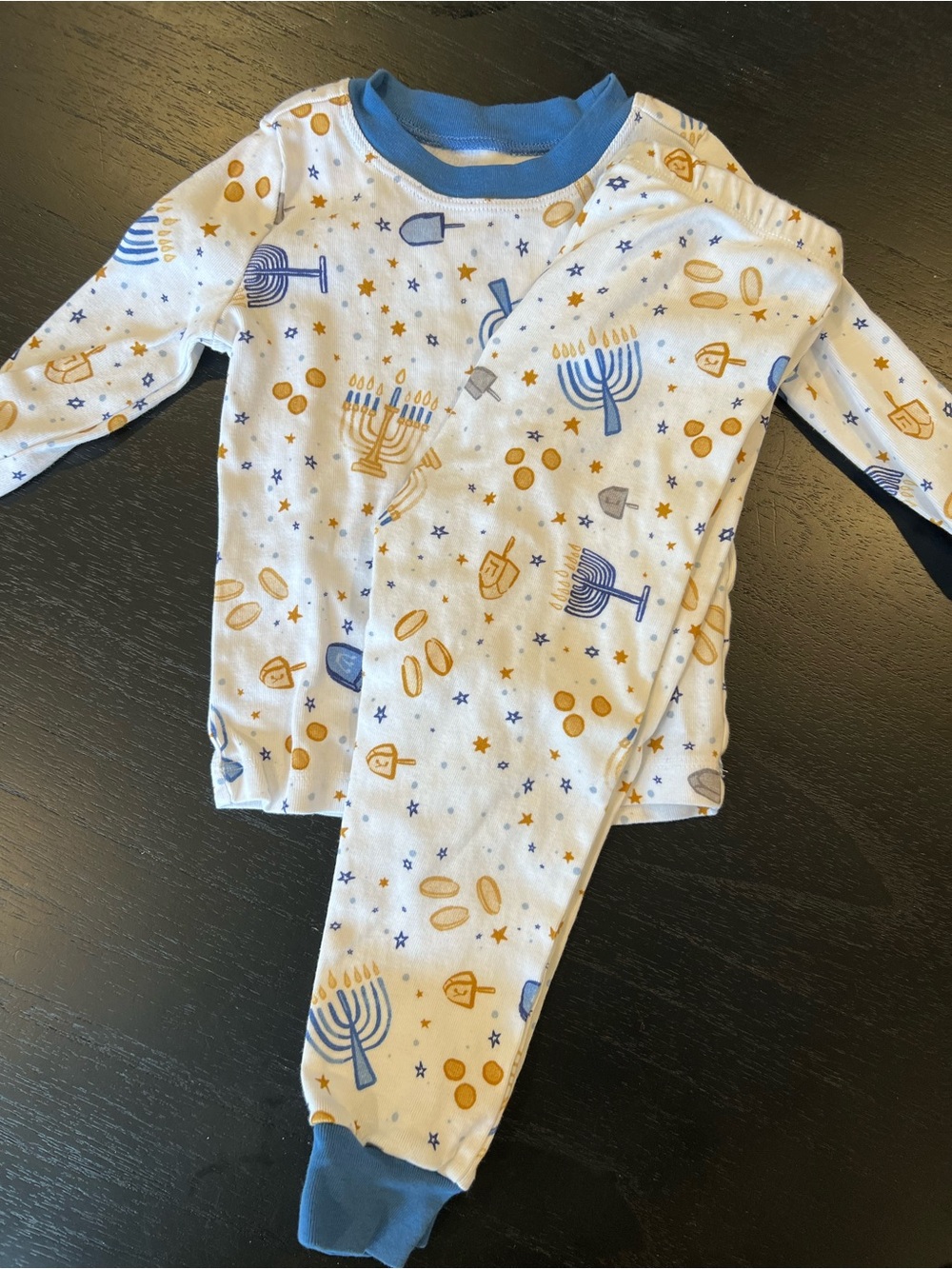 Pottery Barn Kids White Hanukkah Pajama Set with Blue & Gold Accents
